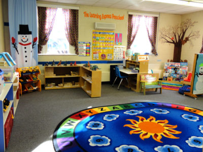 Three's & Four's Preschool Classroom - Circle Time for welcome, calendar, letter of the week, theme introduction, songs, finger plays, and story time